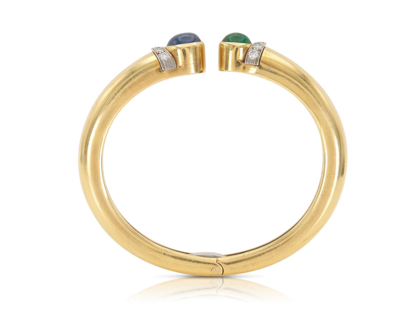 Vintage 1970s David Webb Gold Cuff Bracelet with Sapphire and Emerald