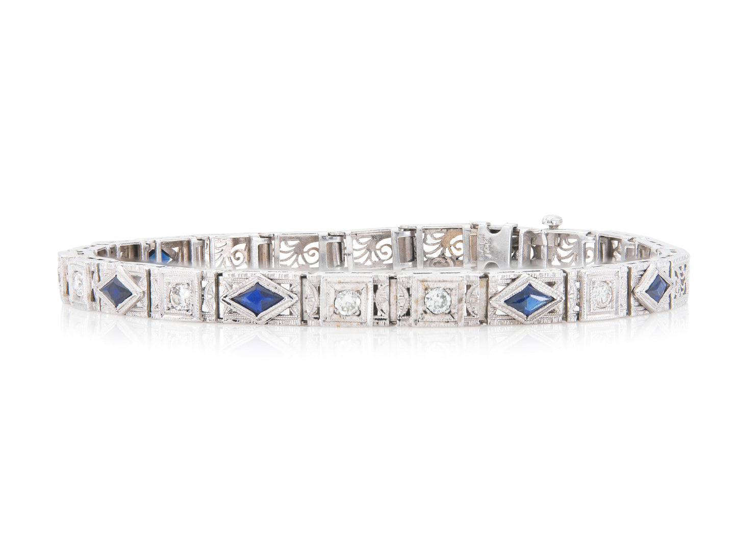 Antique Art Deco Line Bracelet with Diamonds and Sapphires