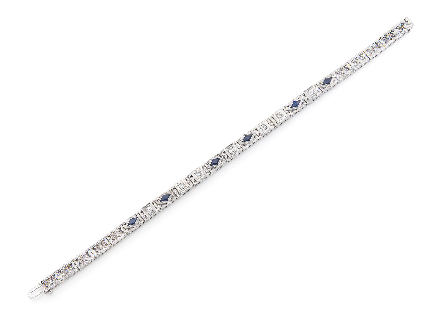 Antique Art Deco Line Bracelet with Diamonds and Sapphires