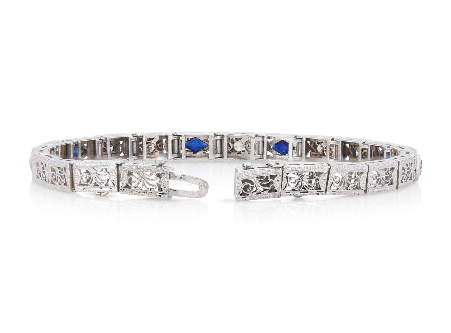 Antique Art Deco Line Bracelet with Diamonds and Sapphires