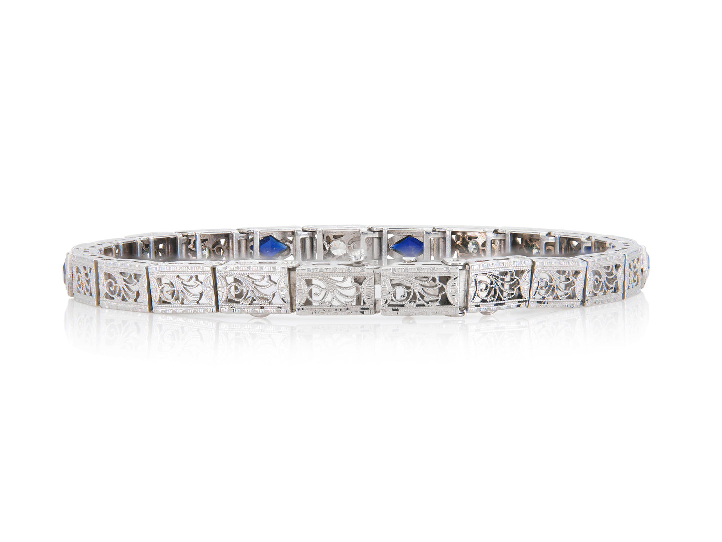Antique Art Deco Line Bracelet with Diamonds and Sapphires