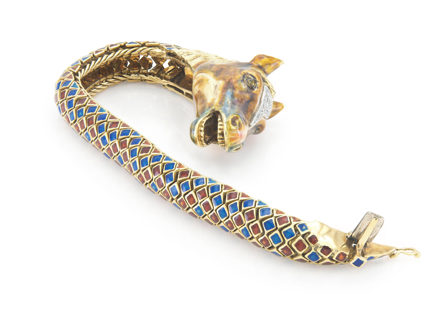 Vintage 1960s Enamel Horse Bracelet with Diamonds