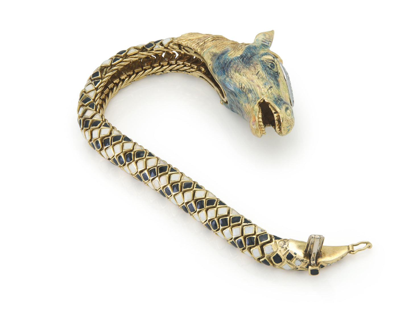 Vintage 1960s Enamel Horse Bracelet with Diamonds