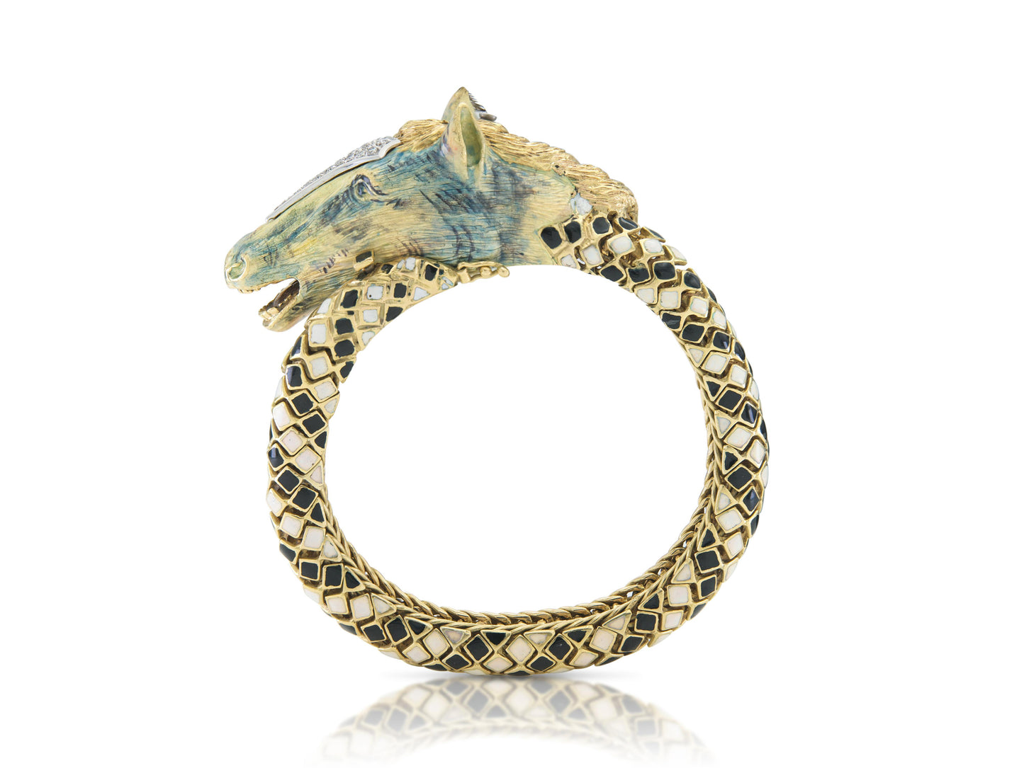 Vintage 1960s Enamel Horse Bracelet with Diamonds