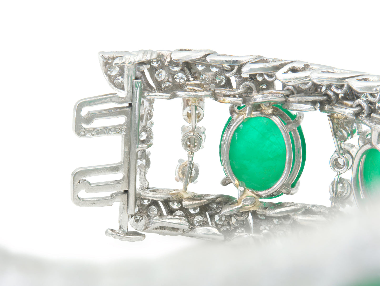 David Webb Cabochon Emerald and Diamond Bracelet