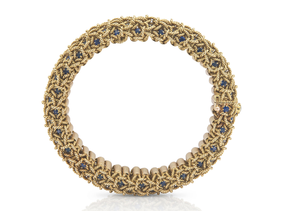 Vintage 1960s Georges L'Enfant Gold Woven Bracelet With Sapphires