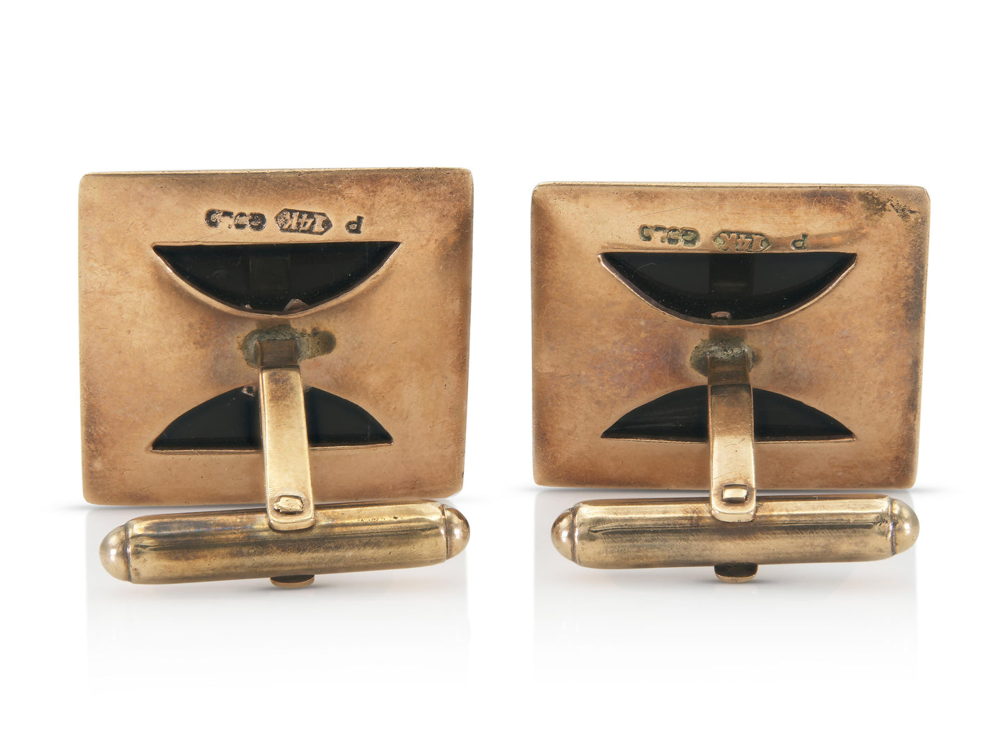 Vintage 1940s Retro Onyx Square Cufflinks with Diamonds
