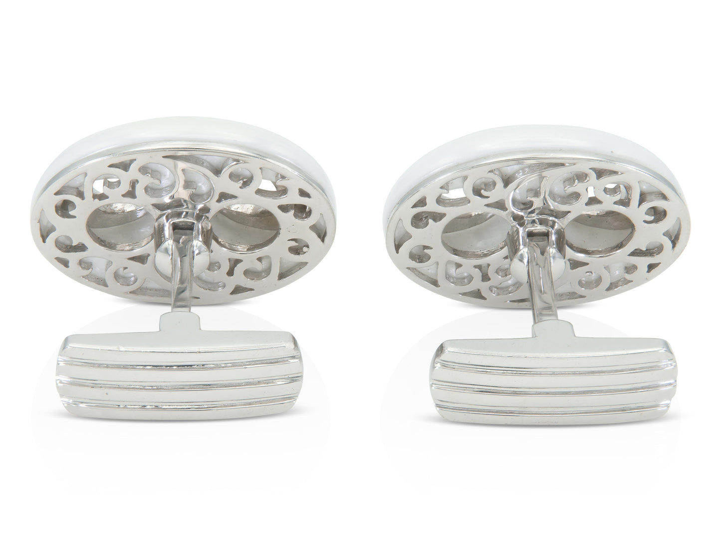 White Ceramic and Diamond Coffee Bean Link Cufflinks