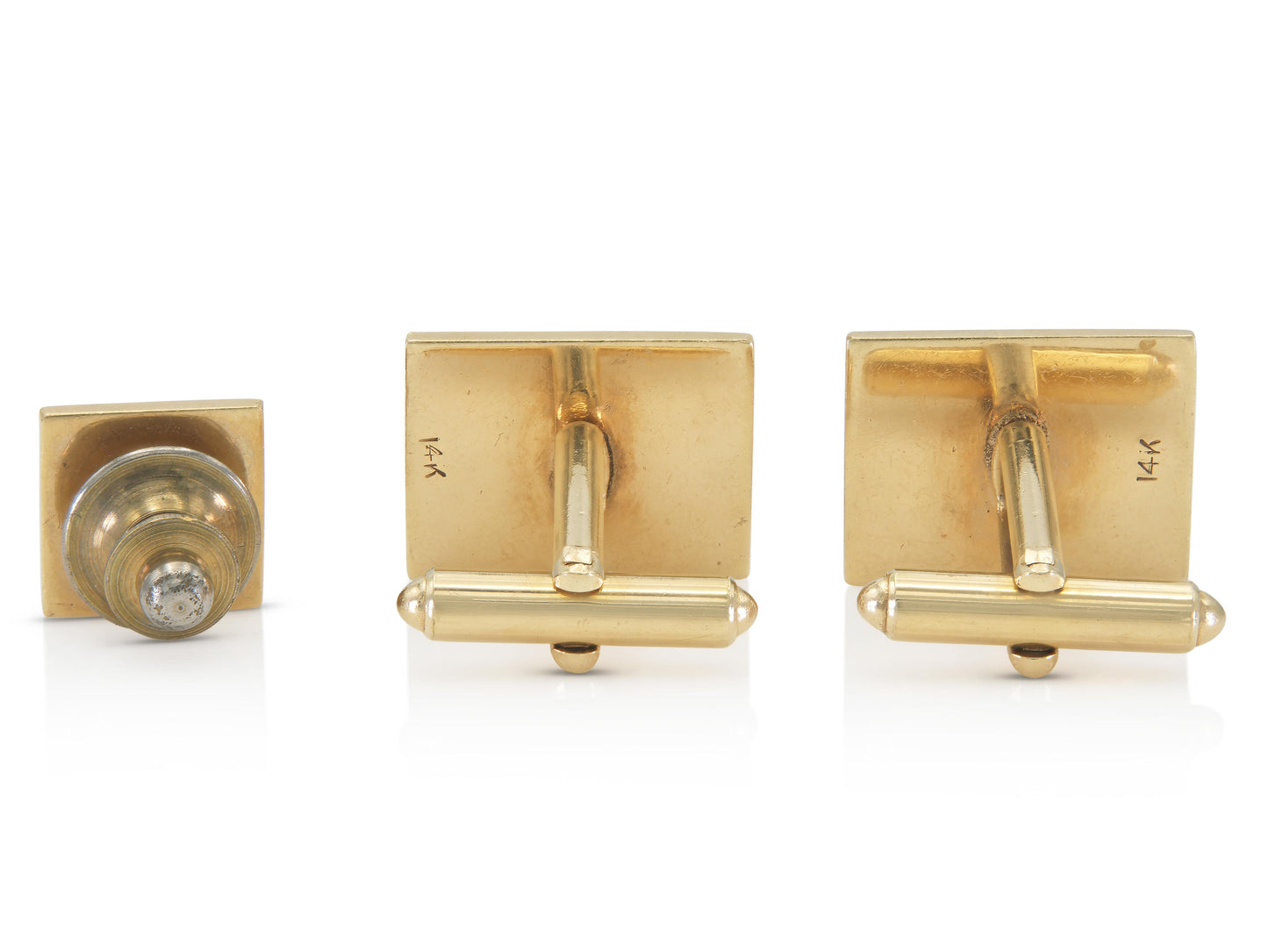 Vintage 1960s Gold Sun Ray Cufflinks and Tie Tag Set with Star Sapphires
