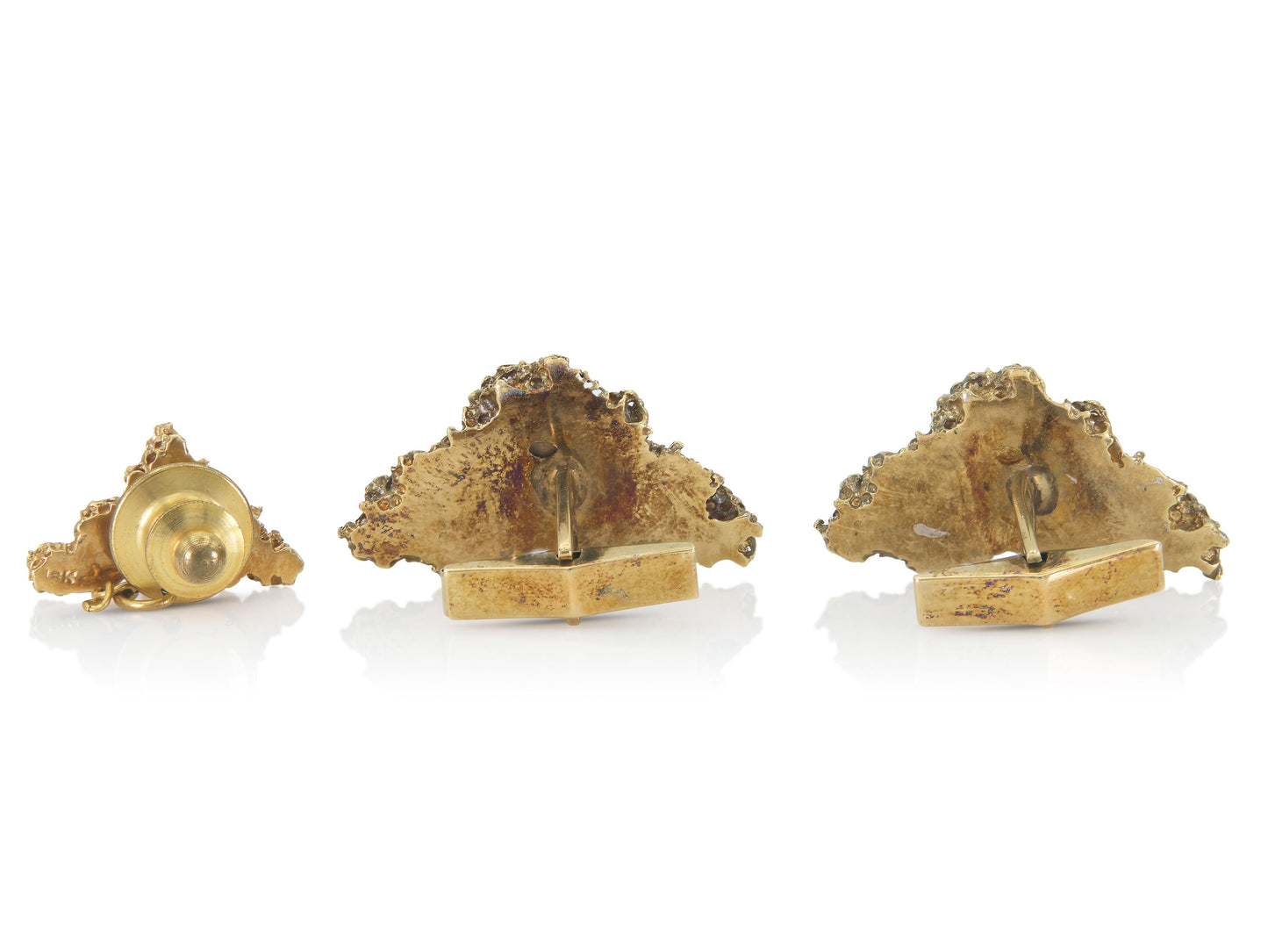 Vintage 1950s Gold Cufflinks and Tie Tag Set with Diamonds