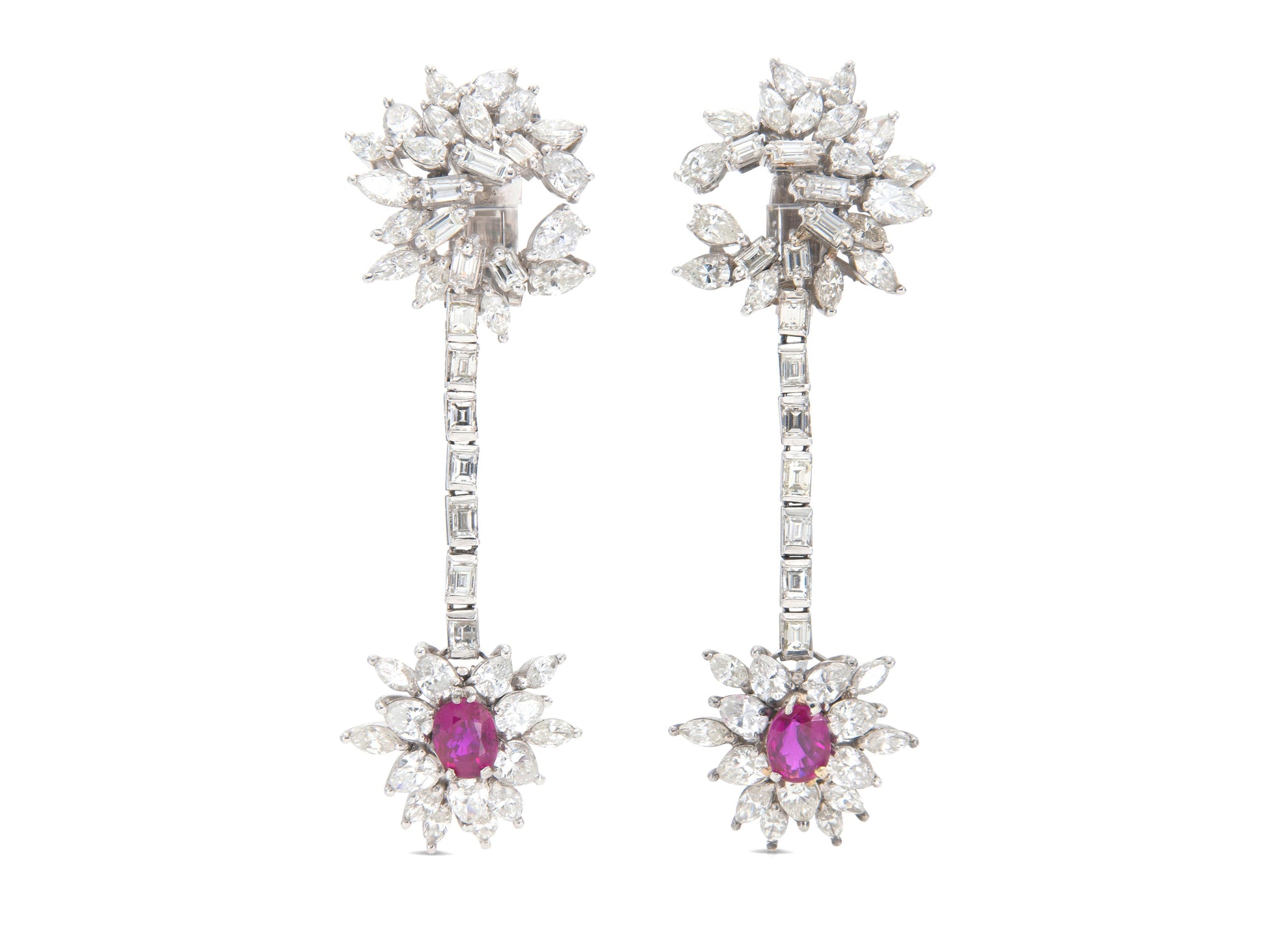 Vintage 1950s Ruby and Diamond Drop Earrings
