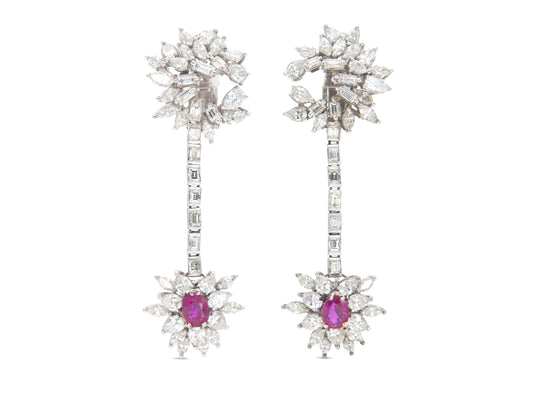 Vintage 1950s Ruby and Diamond Drop Earrings
