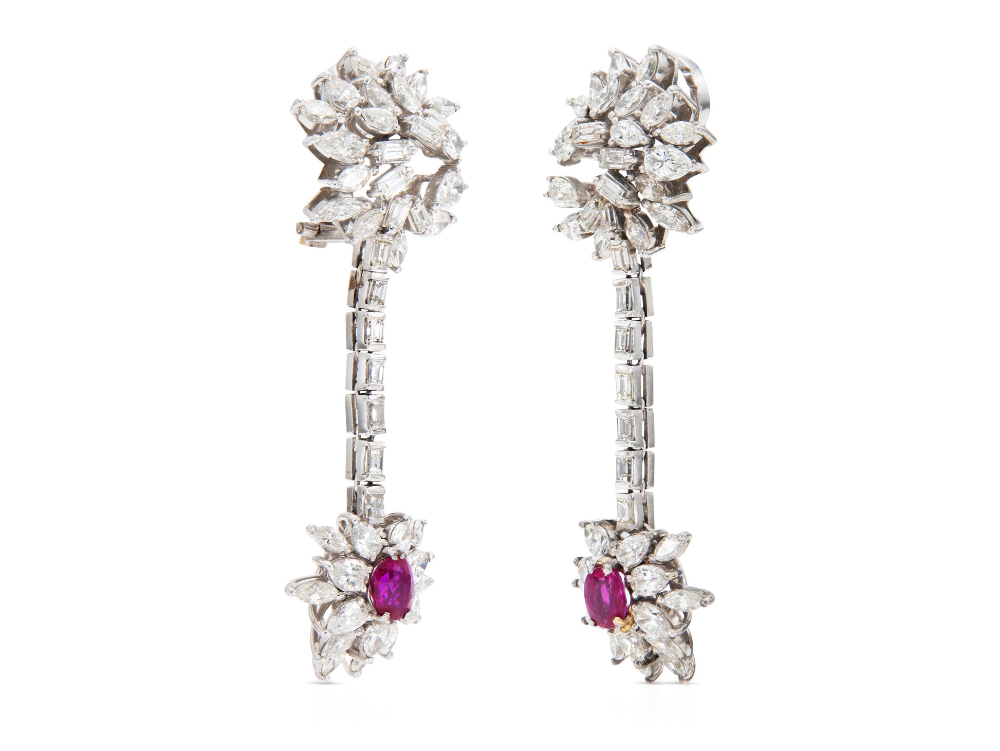 Vintage 1950s Ruby and Diamond Drop Earrings