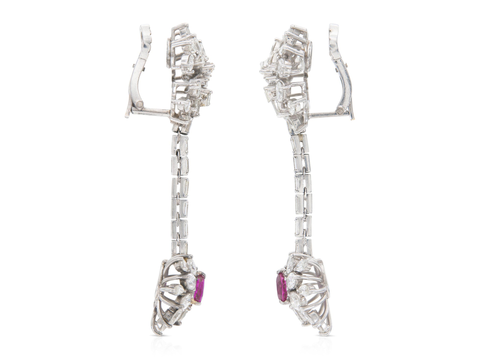 Vintage 1950s Ruby and Diamond Drop Earrings