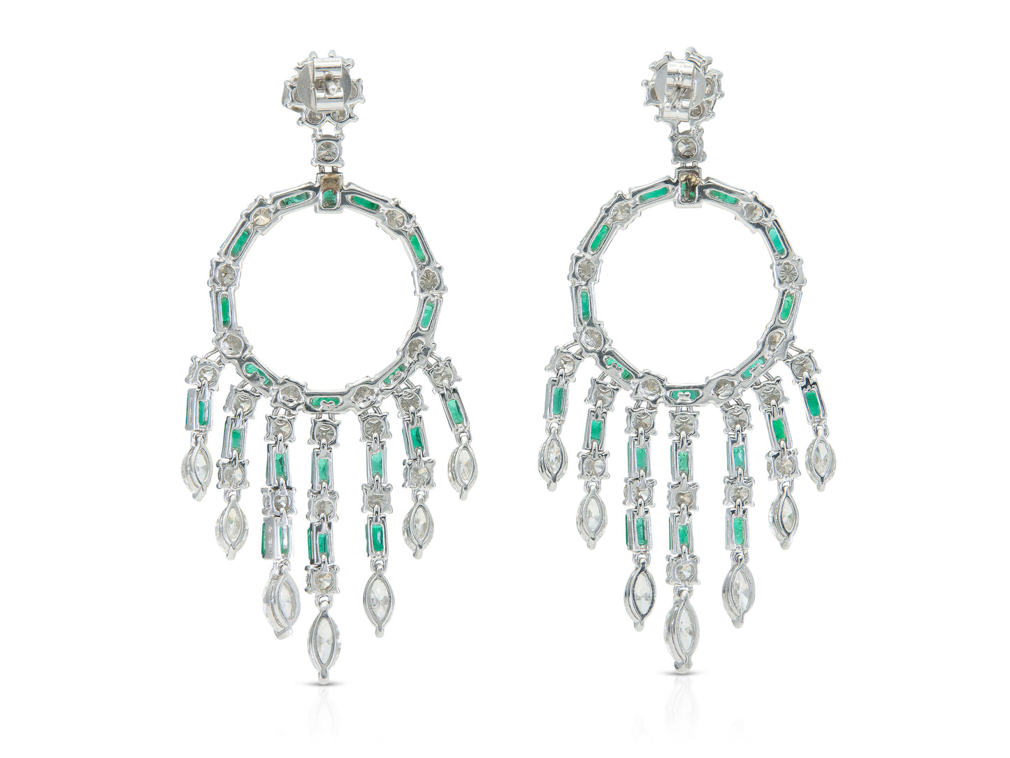 5.56 Carat Diamond and 2.26 Carat Emerald Circle Diamond Earrings