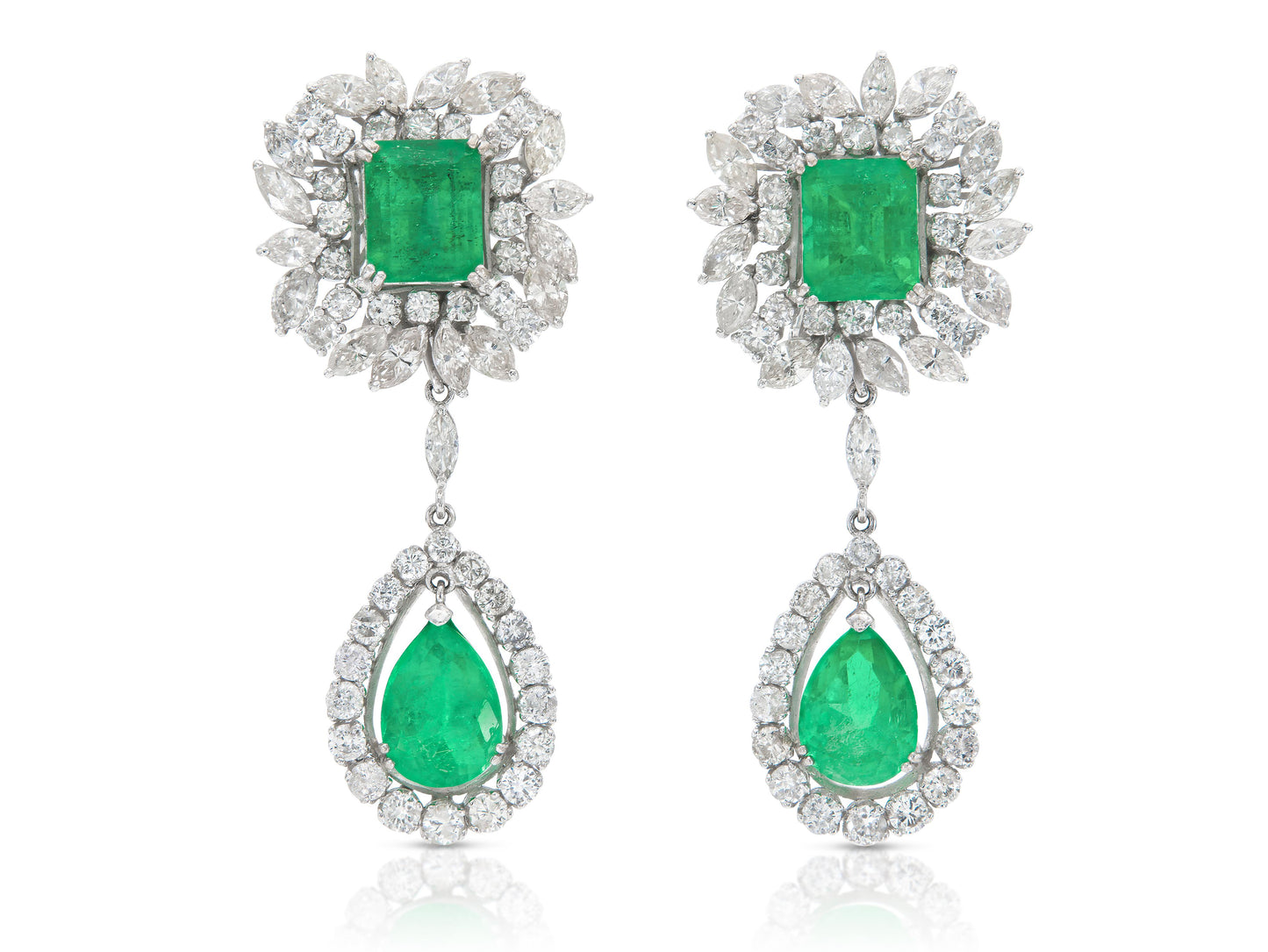 Vintage 1950s 17.00 Carat Emerald Detachable Dangle Earrings with Diamonds