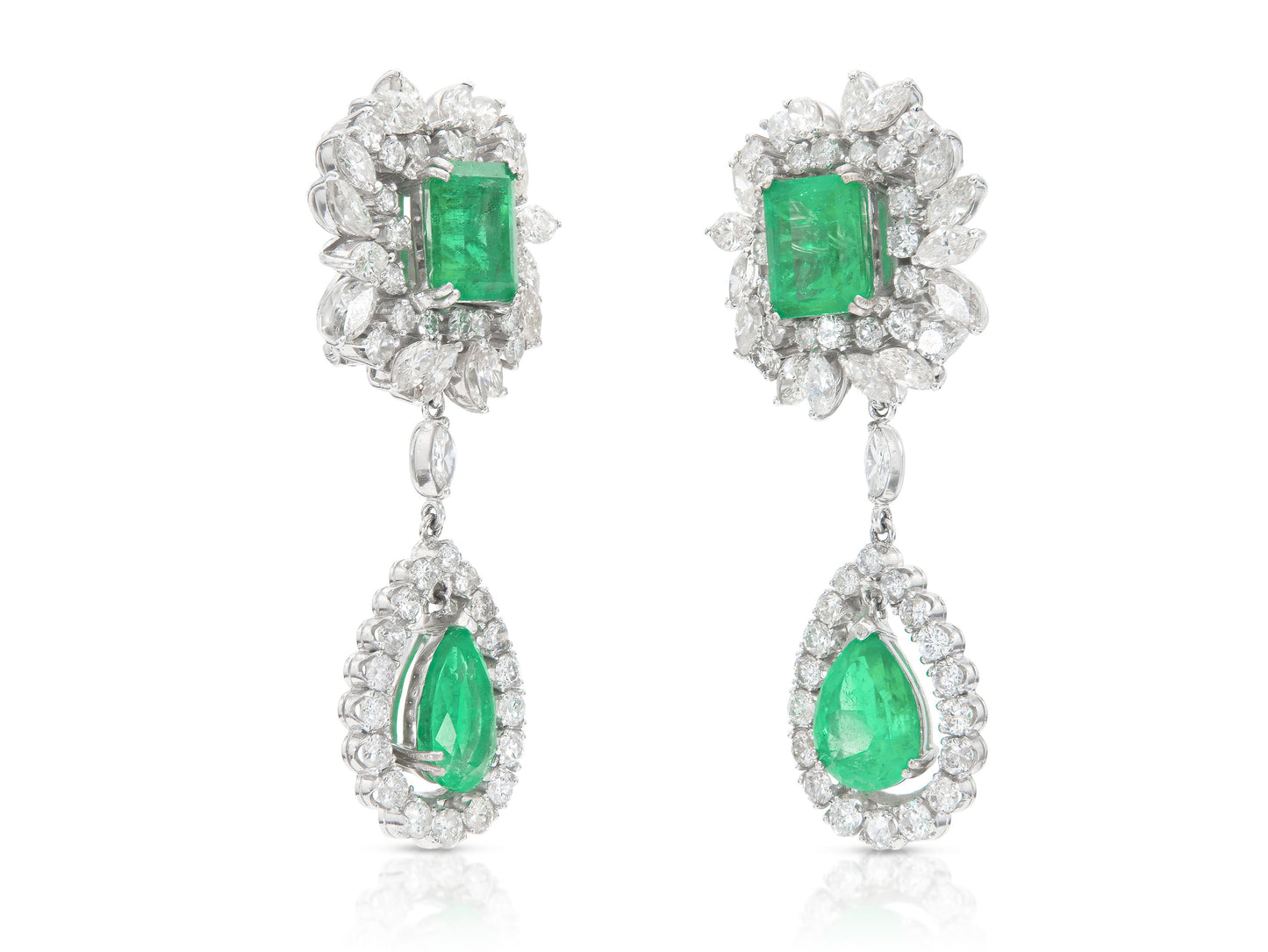Vintage 1950s 17.00 Carat Emerald Detachable Dangle Earrings with Diamonds