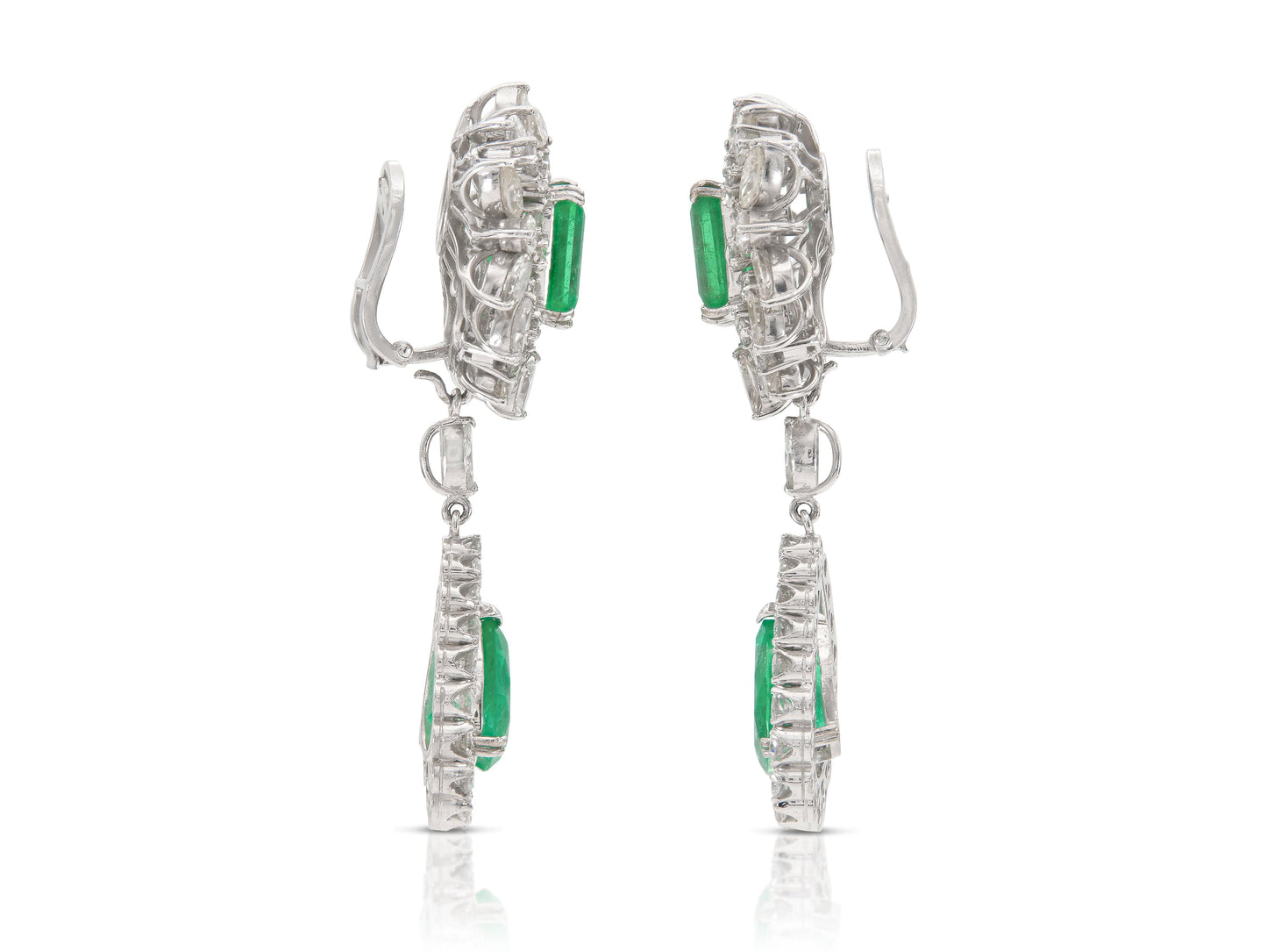 Vintage 1950s 17.00 Carat Emerald Detachable Dangle Earrings with Diamonds