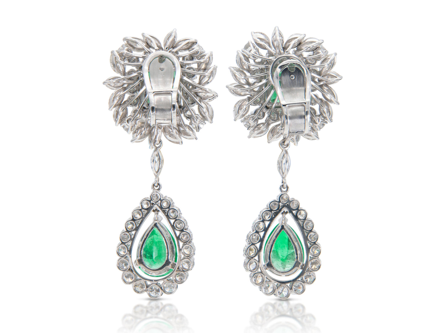 Vintage 1950s 17.00 Carat Emerald Detachable Dangle Earrings with Diamonds