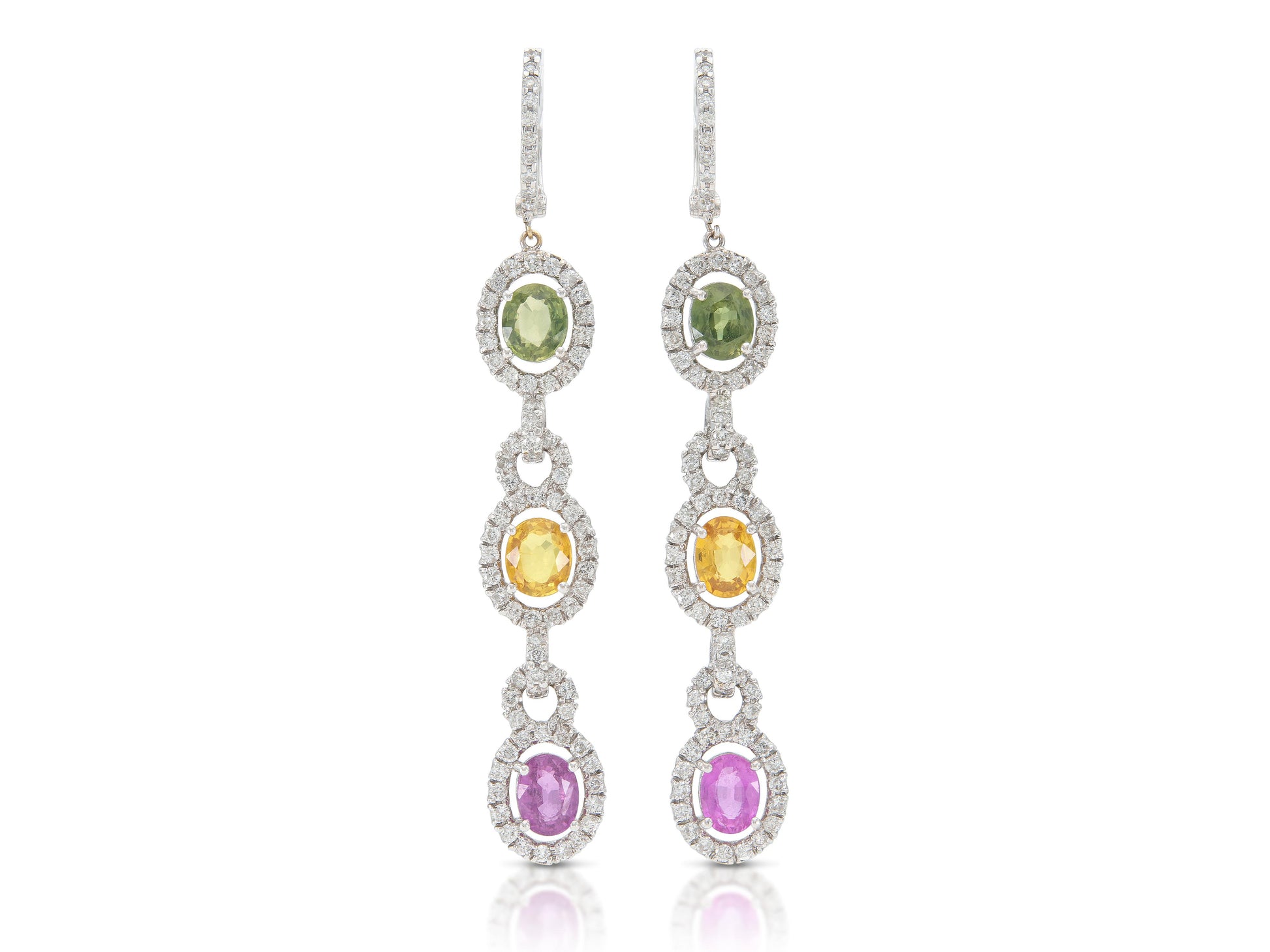 8.33 Carat Multi-Color Sapphire Dangle Earrings with Diamonds