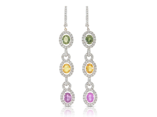 8.33 Carat Multi-Color Sapphire Dangle Earrings with Diamonds