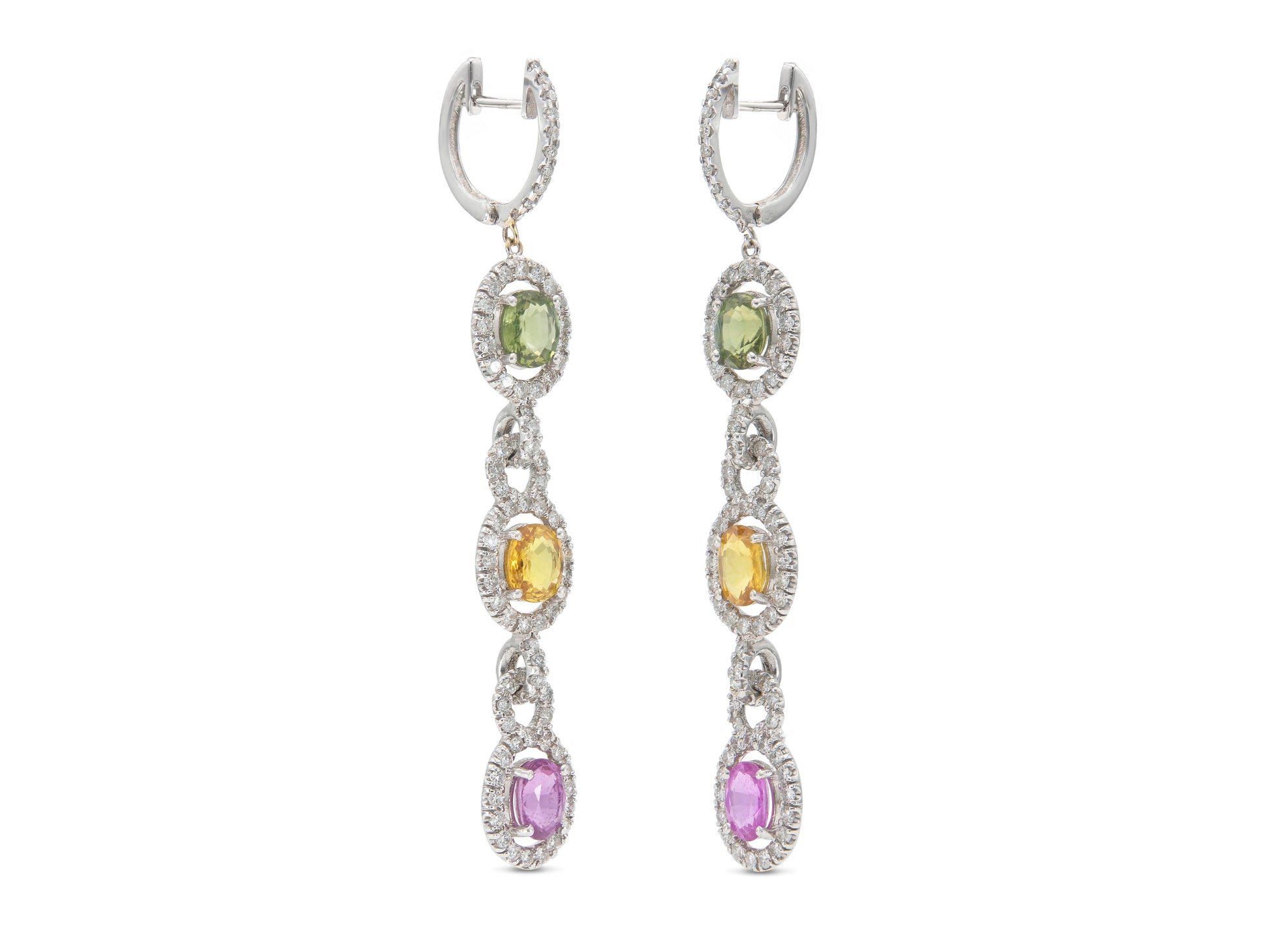 8.33 Carat Multi-Color Sapphire Dangle Earrings with Diamonds