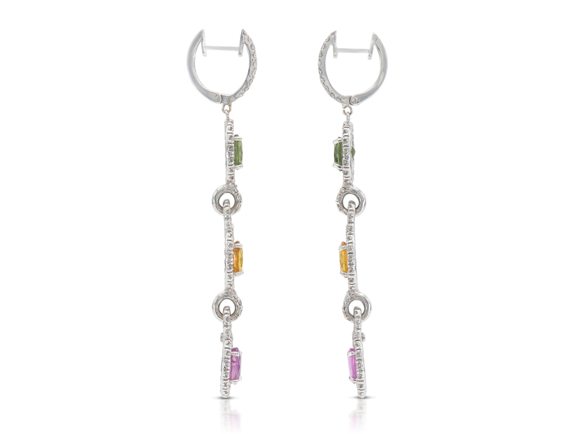 8.33 Carat Multi-Color Sapphire Dangle Earrings with Diamonds