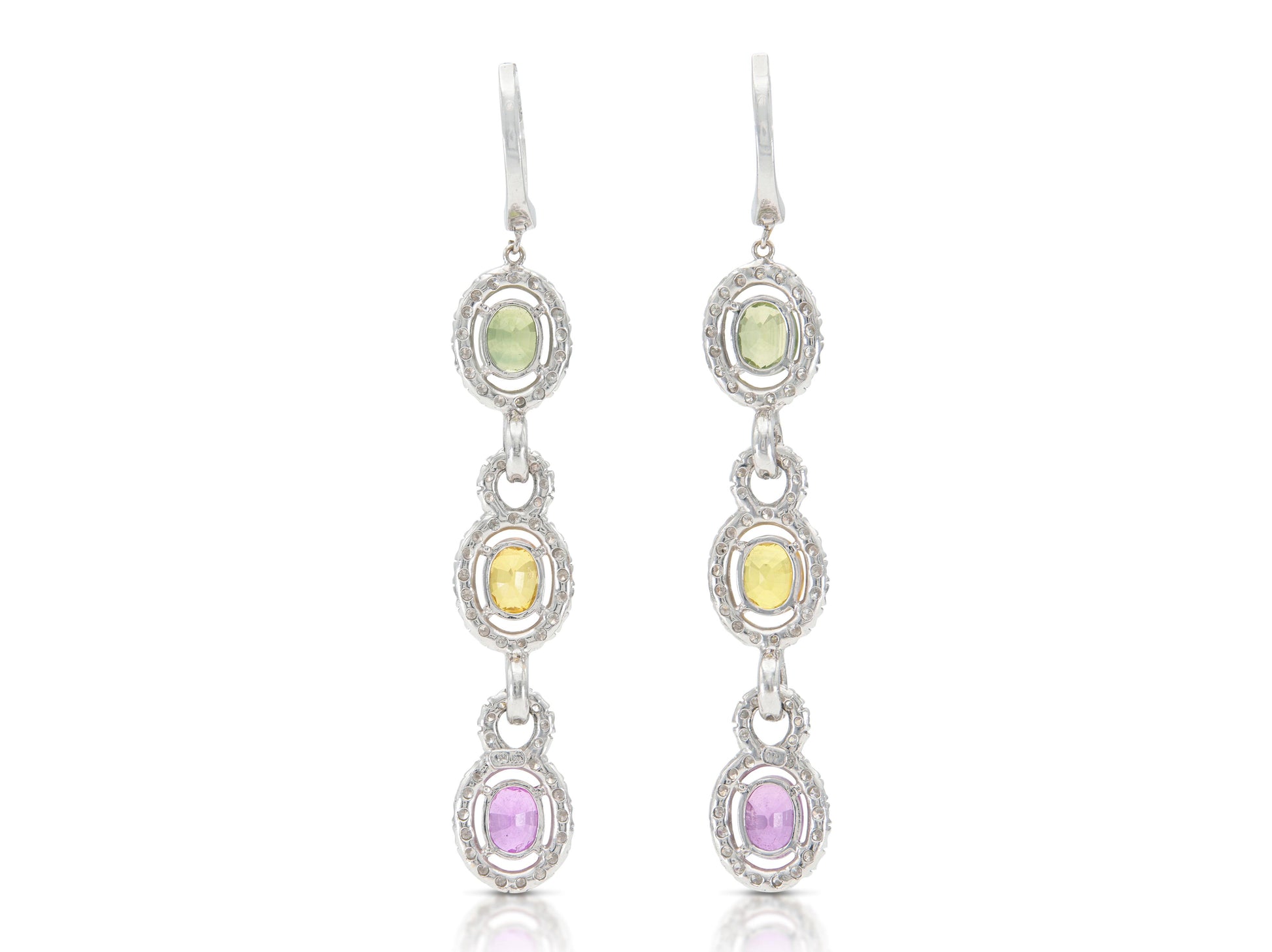 8.33 Carat Multi-Color Sapphire Dangle Earrings with Diamonds