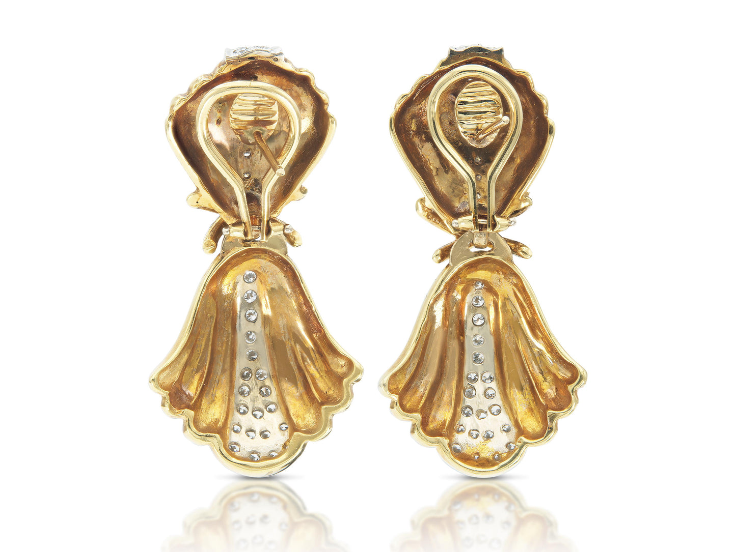 Vintage 1980s Gold Dangle Earrings with Diamonds