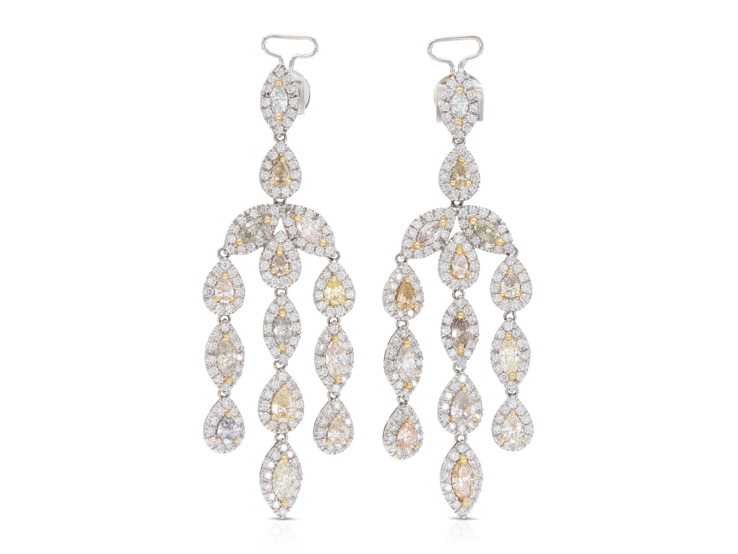 9.36 Carat White and Colored Diamond Dangle Earrings