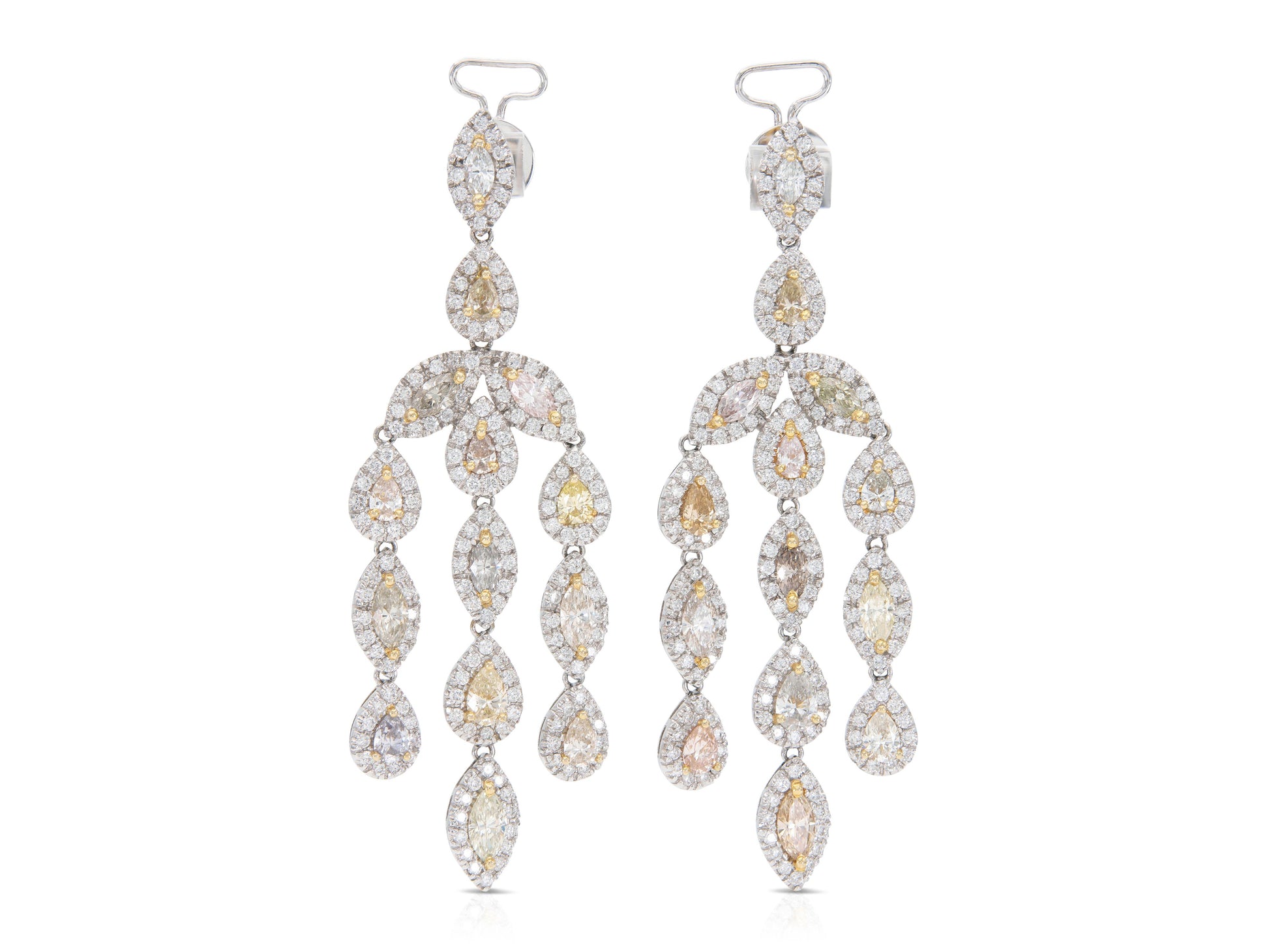 9.36 Carat White and Colored Diamond Dangle Earrings