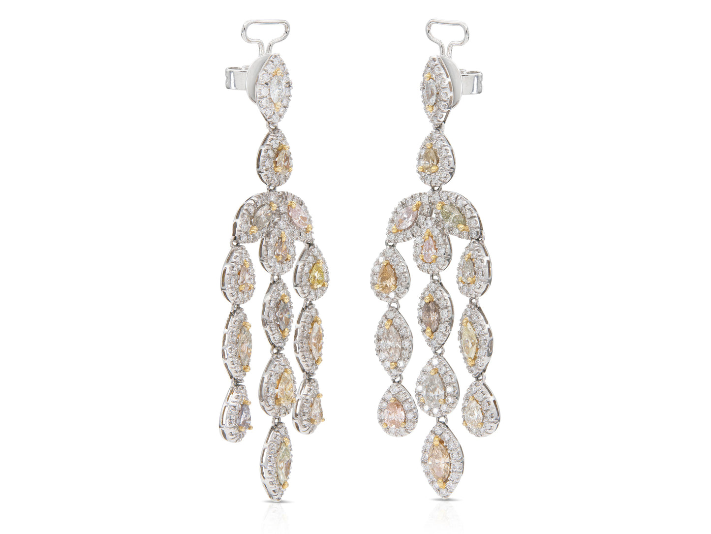 9.36 Carat White and Colored Diamond Dangle Earrings