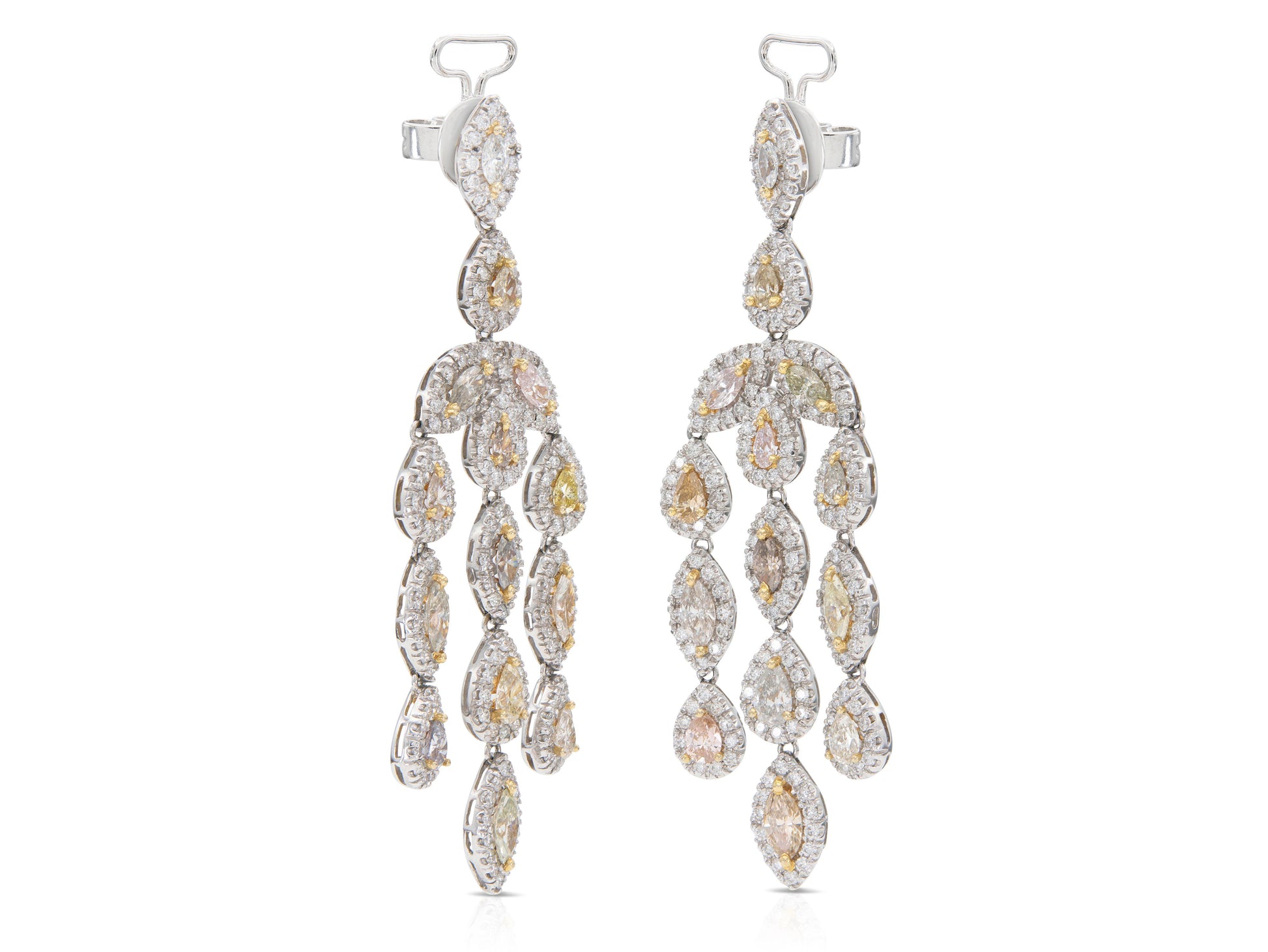 9.36 Carat White and Colored Diamond Dangle Earrings