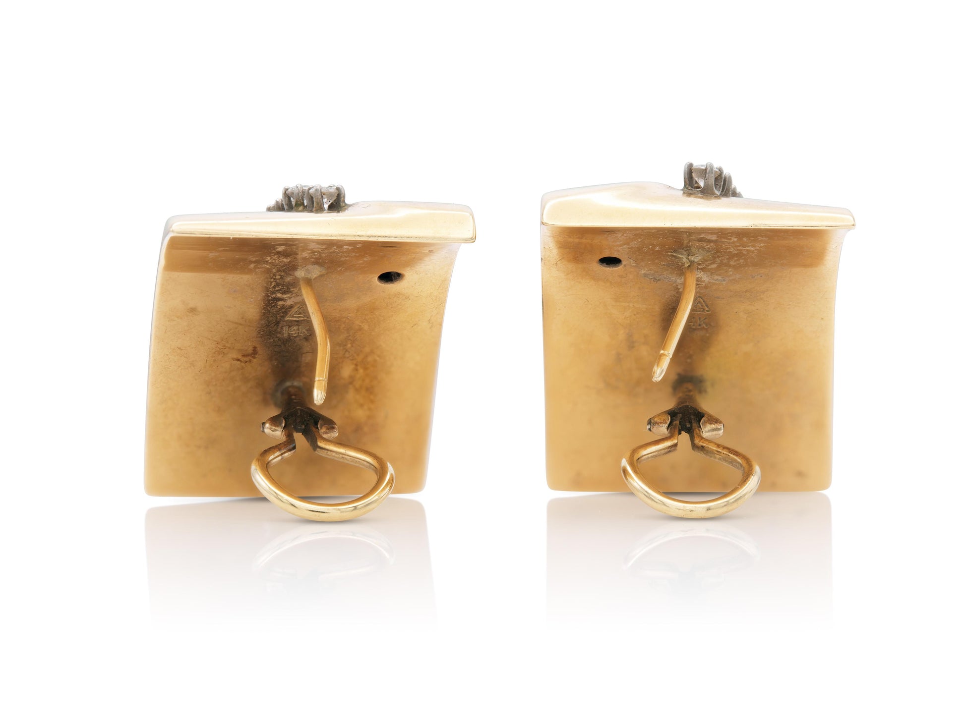 Vintage 1940s Retro Gold Square Earrings with Diamonds