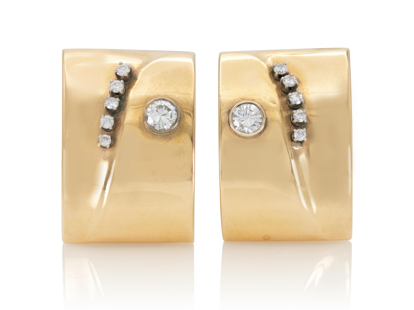 Vintage 1940s Retro Gold Square Earrings with Diamonds