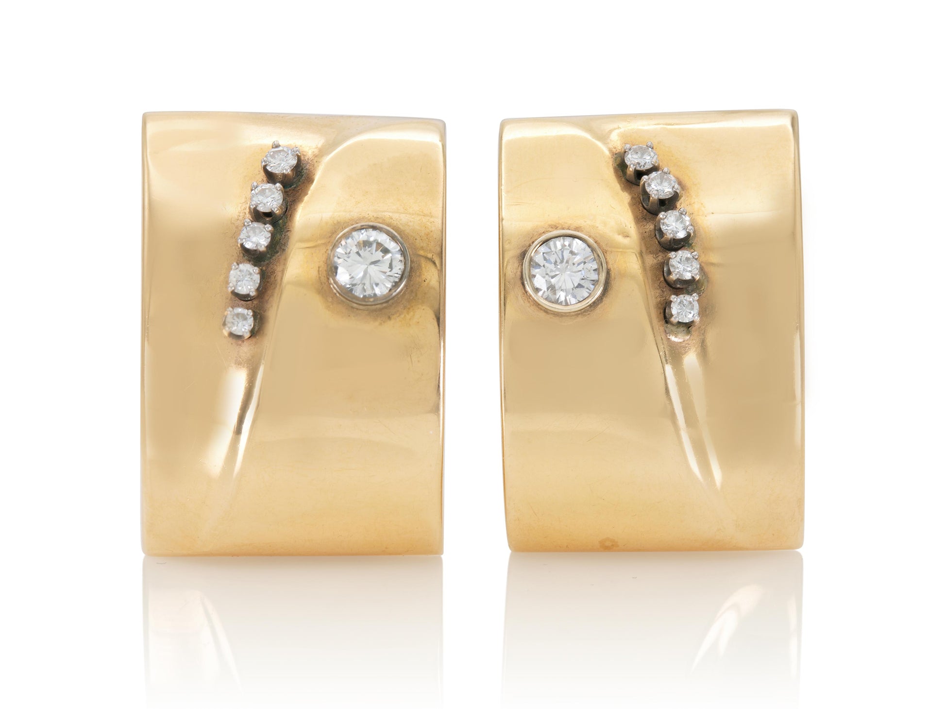 Vintage 1940s Retro Gold Square Earrings with Diamonds