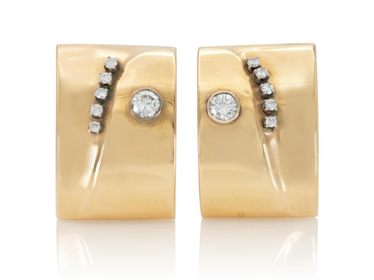 Vintage 1940s Retro Gold Square Earrings with Diamonds