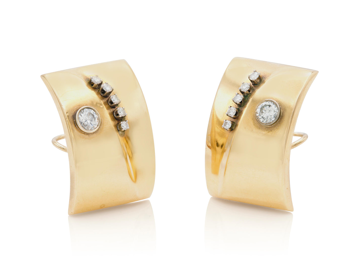 Vintage 1940s Retro Gold Square Earrings with Diamonds