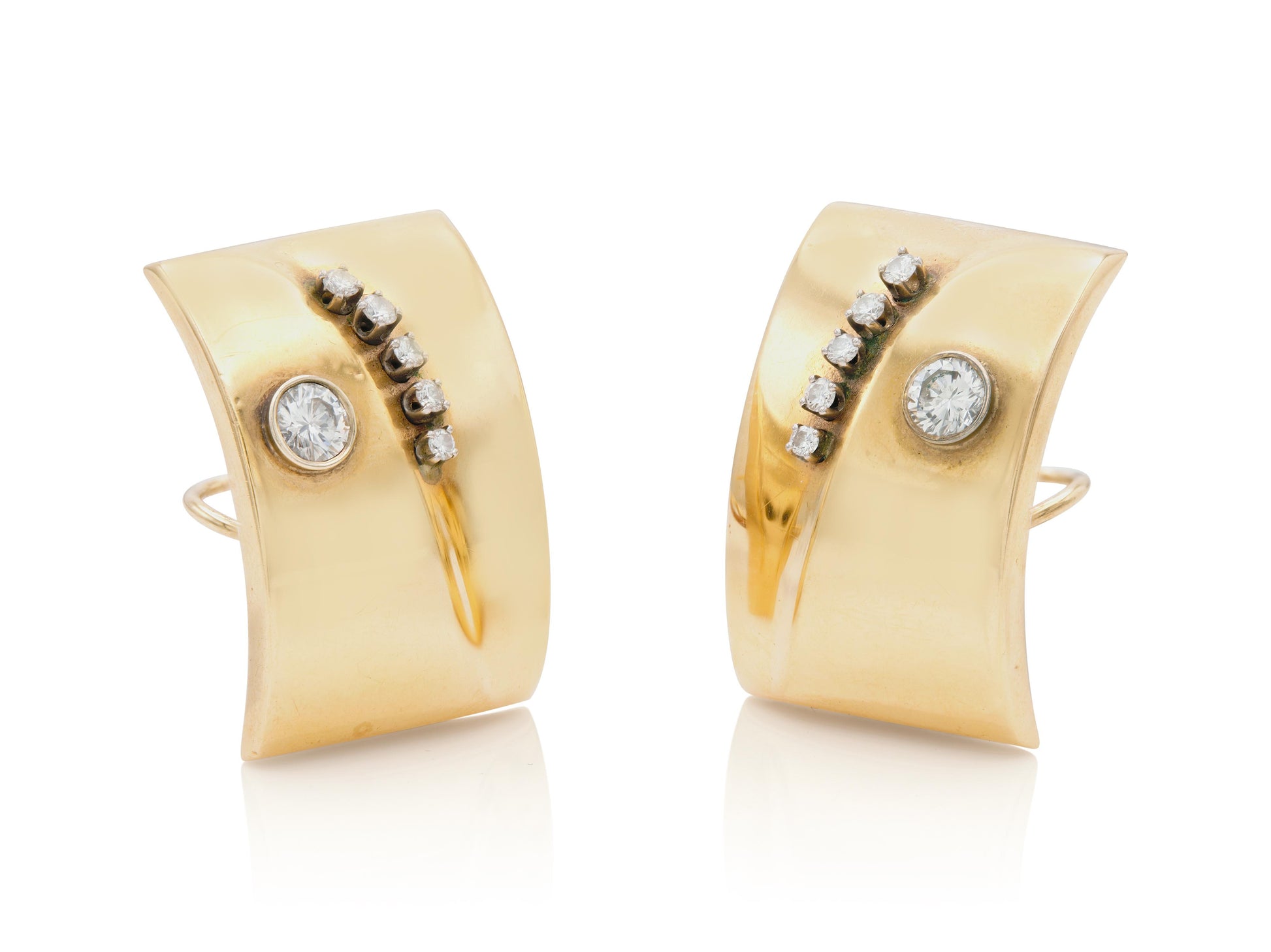Vintage 1940s Retro Gold Square Earrings with Diamonds