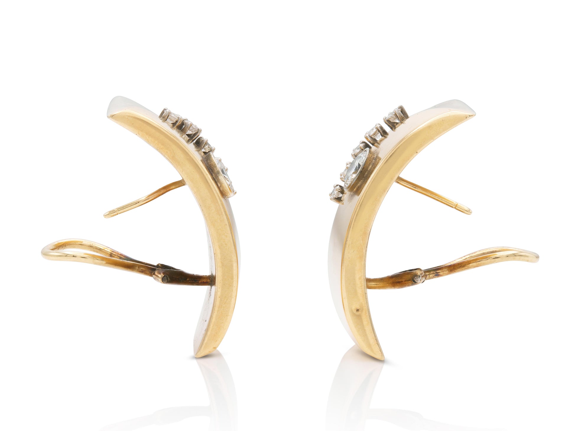 Vintage 1940s Retro Gold Square Earrings with Diamonds