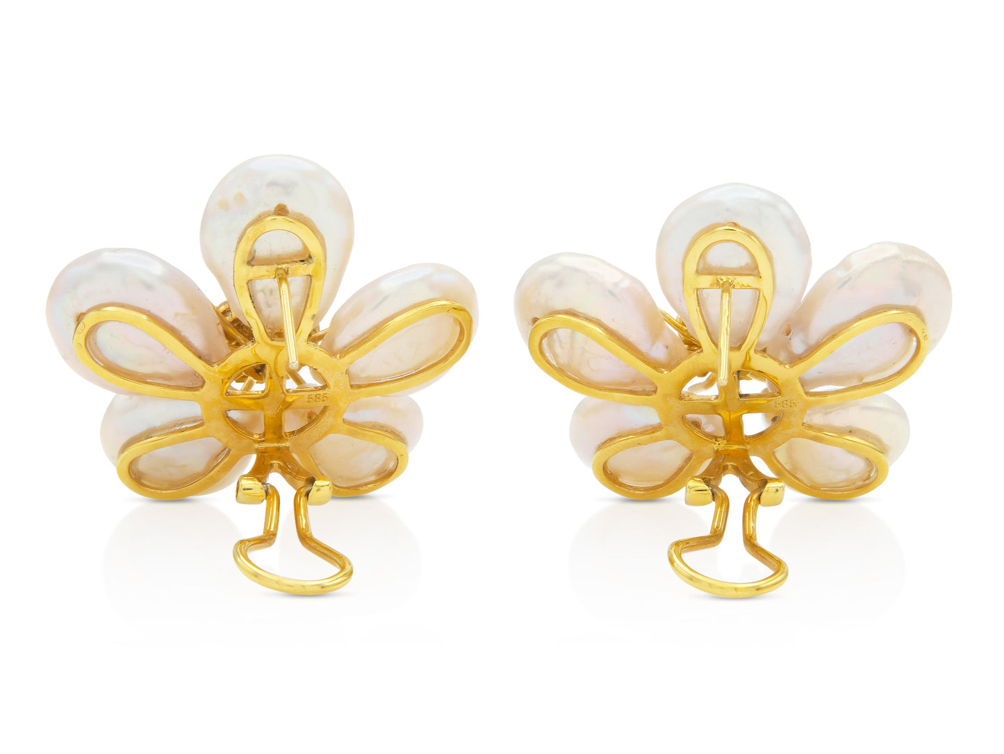 Mother of Pearl Flower Earrings with Diamonds