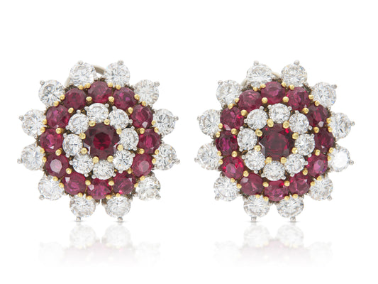 Vintage 1950s Ruby & Diamond Flower Earrings