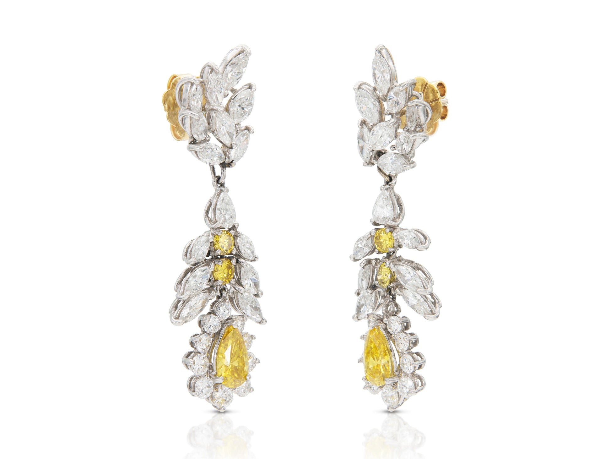 Vintage 1960s 2.10 Carat Yellow Diamonds and 6.00 Carat White Diamonds Earrings