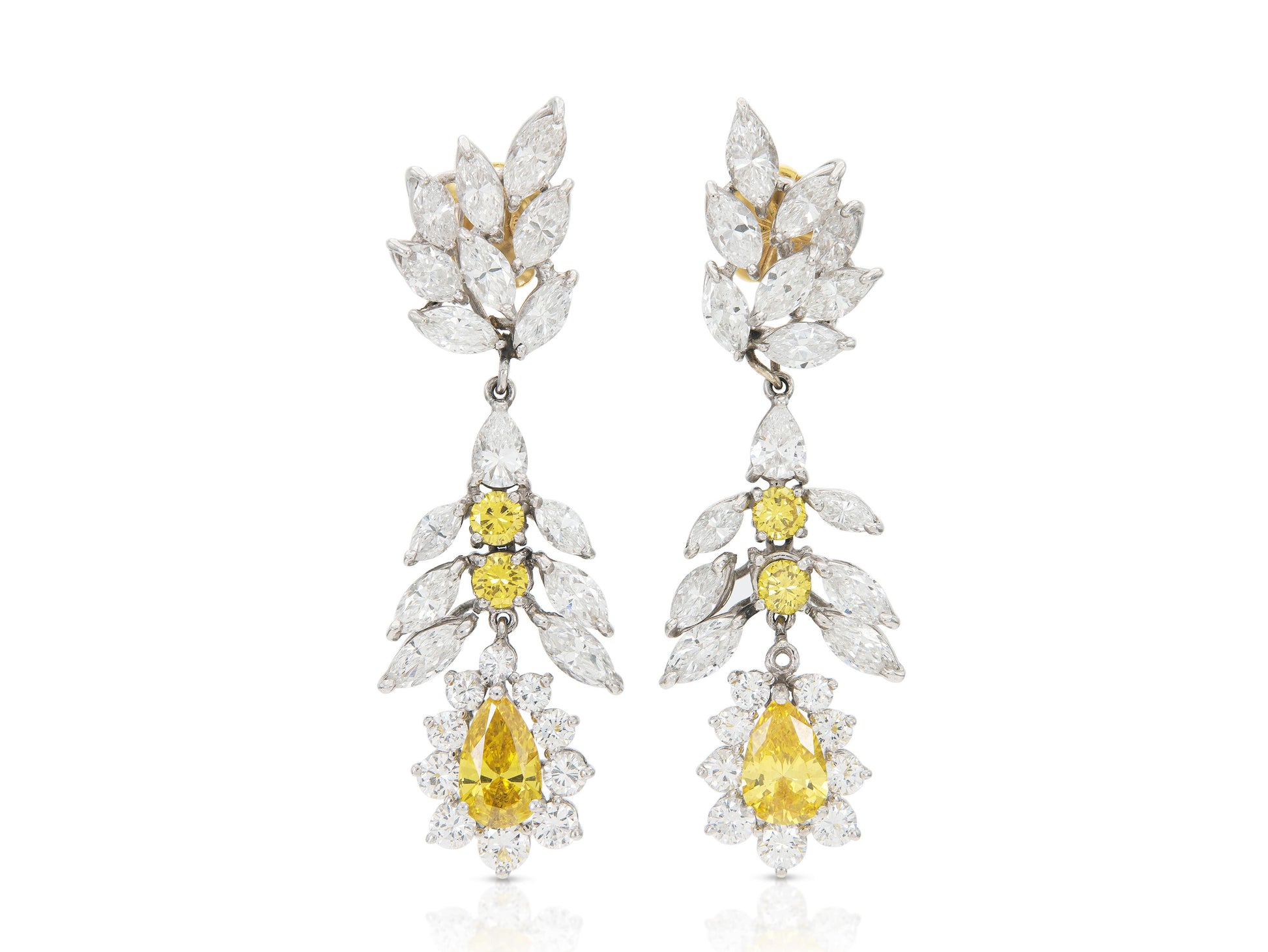 Vintage 1960s 2.10 Carat Yellow Diamonds and 6.00 Carat White Diamonds Earrings