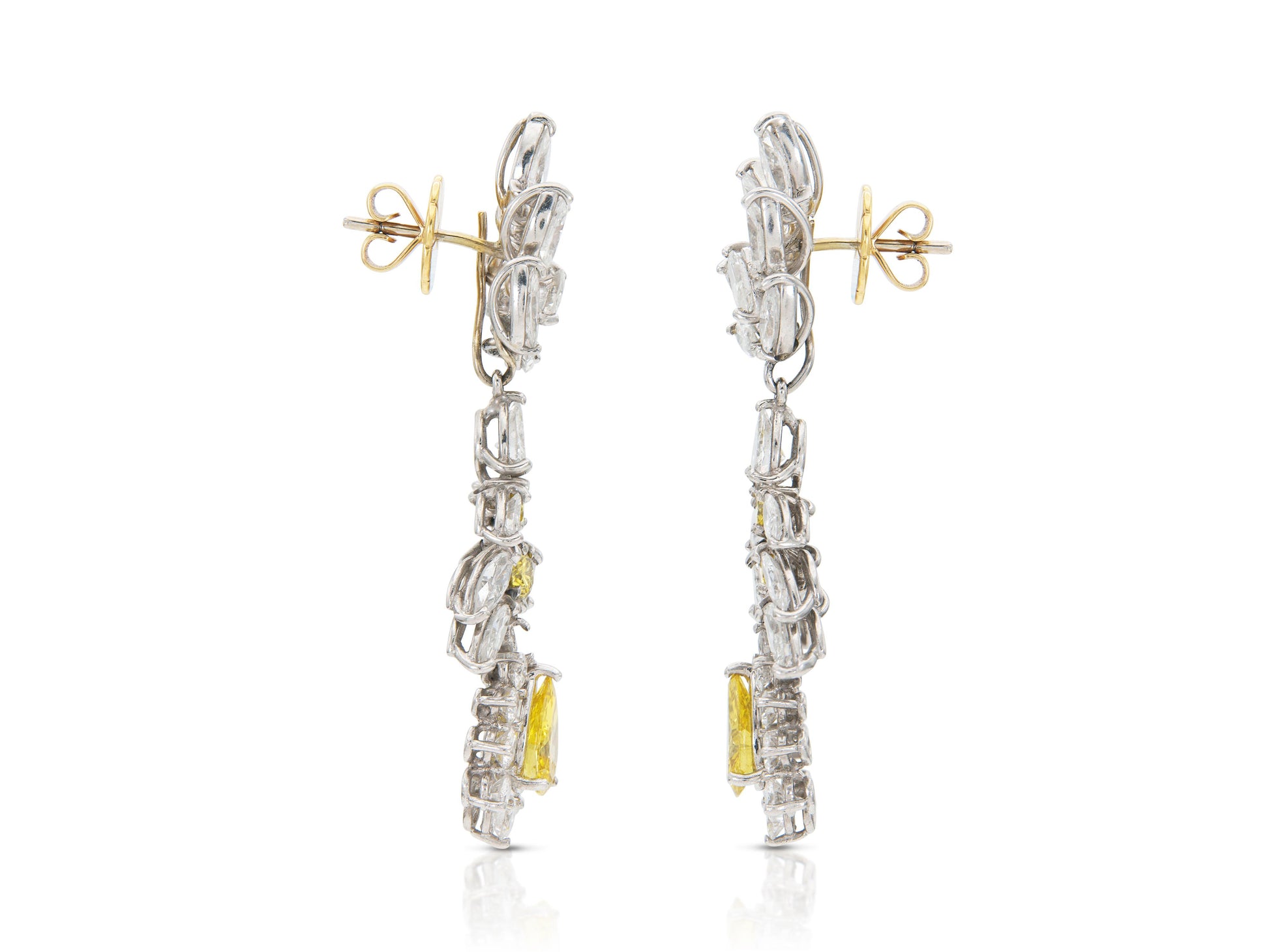 Vintage 1960s 2.10 Carat Yellow Diamonds and 6.00 Carat White Diamonds Earrings