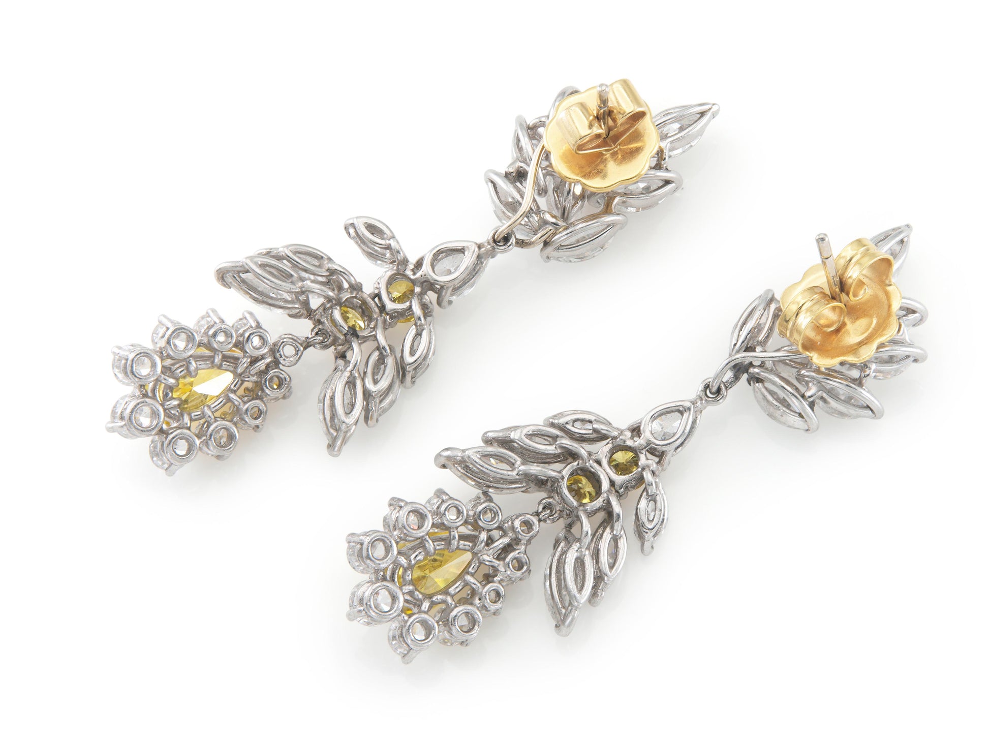 Vintage 1960s 2.10 Carat Yellow Diamonds and 6.00 Carat White Diamonds Earrings