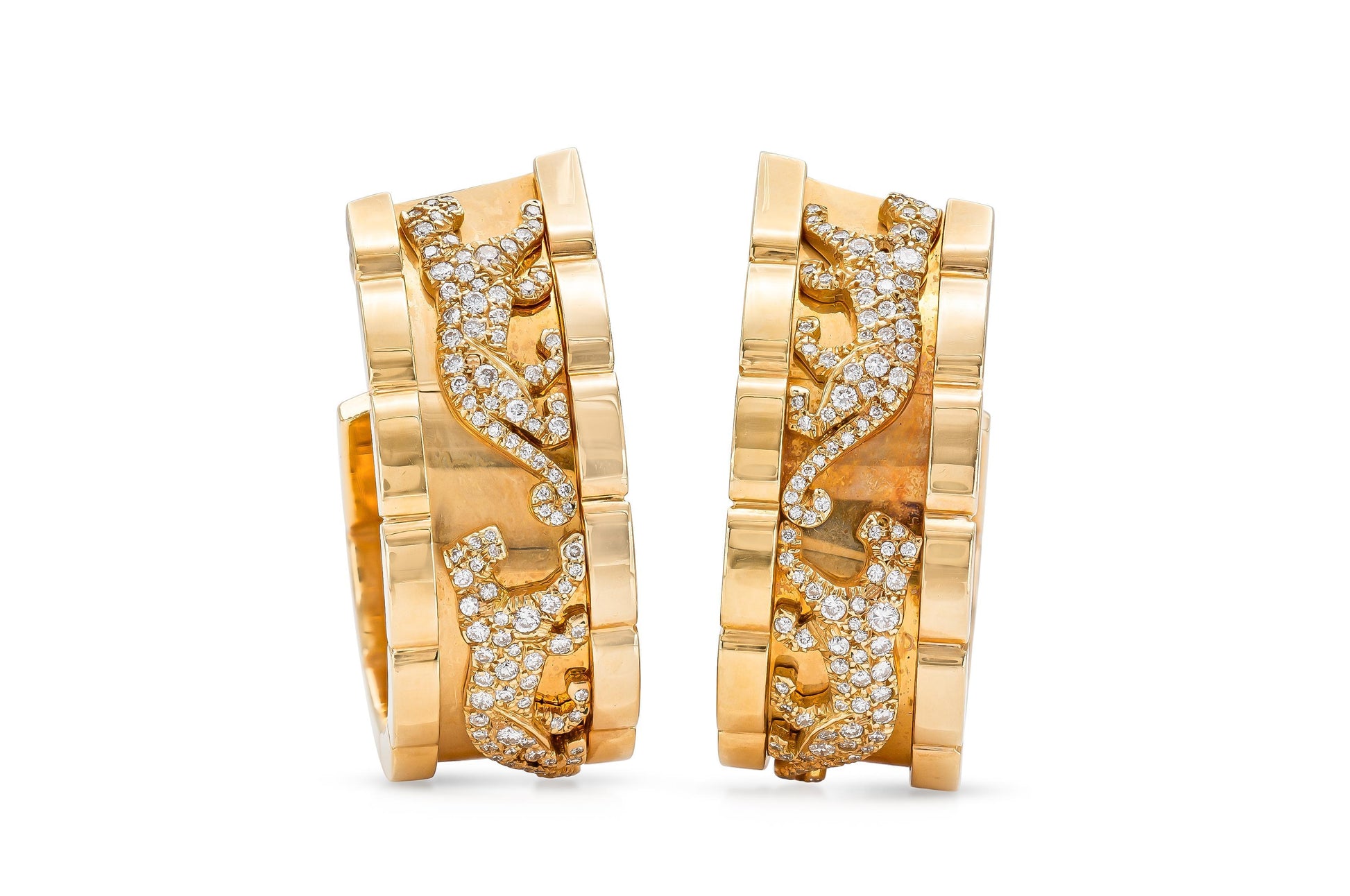 Vintage Cartier Walking Panthere Hoop Earrings with Diamonds