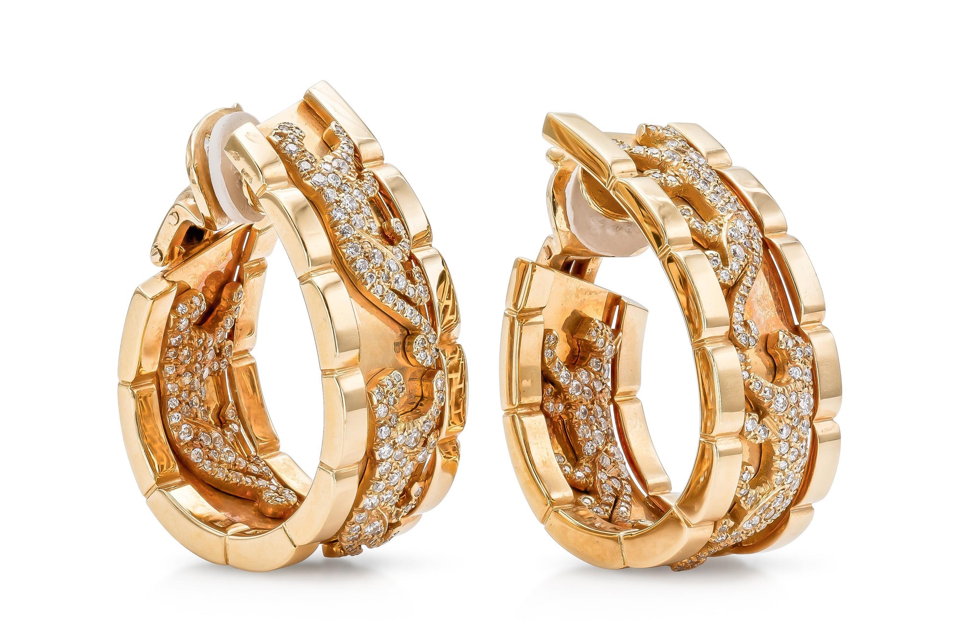 Vintage Cartier Walking Panthere Hoop Earrings with Diamonds