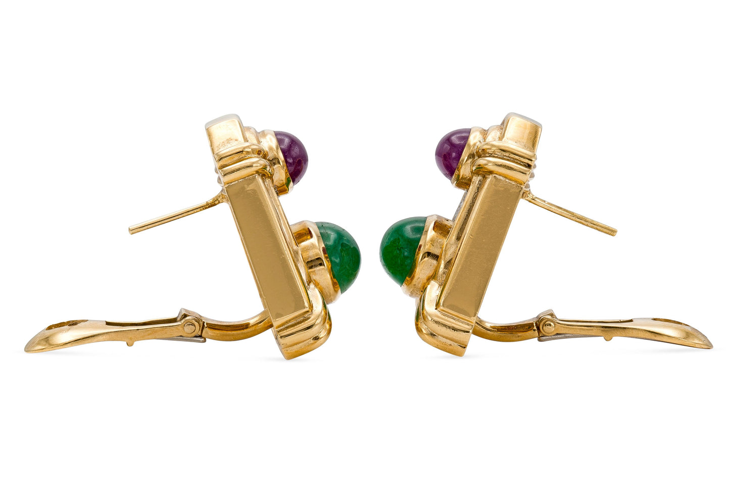 Vintage 1970s David Webb Cabochon Ruby and Emerald Earrings with Diamonds