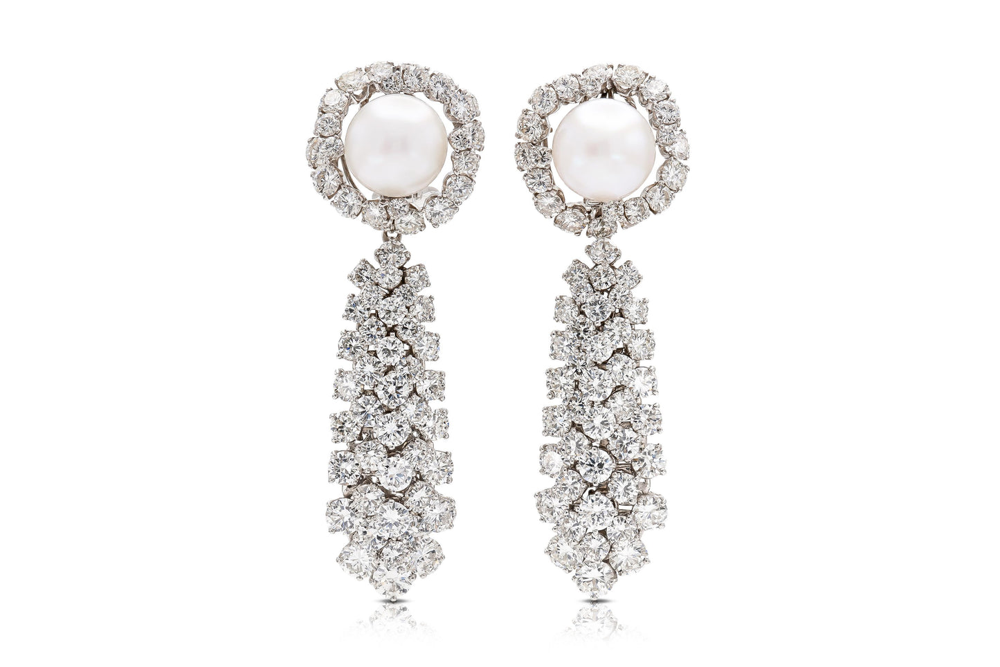 Vintage 1960s David Webb Pearl and Detachable Bombe Diamonds Dangle Earrings